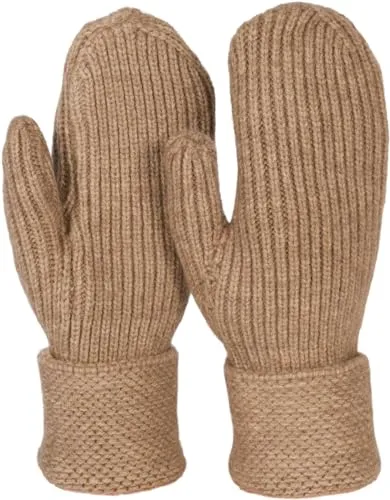styleBREAKER Damen Winter Strick Fäustlinge Einfarbig mit gemustertem Bund, warme Fausthandschuhe, Strickhandschuhe 09010046, Farbe:Braun