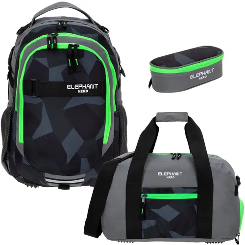 Produktbild ELEPHANT Schulrucksack Hero Signature Set 3-tlg. Cyber Camo Grün