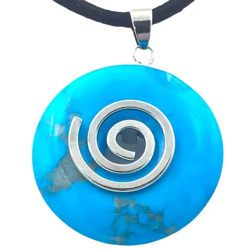 Steinfixx® - Premium Türkenit Donut optional als Kette mit Silber- oder Goldanhänger und 80cm Lederband | Heilstein | Edelstein | Chakra-Stein (Mit Wildlederband)