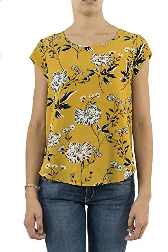 ONLY NOS Damen onlVIC SS Aop TOP NOOS WVN Bluse,, per pack Mehrfarbig (Chai Tea Aop: Yellow Flower), Small (Herstellergröße: 36)