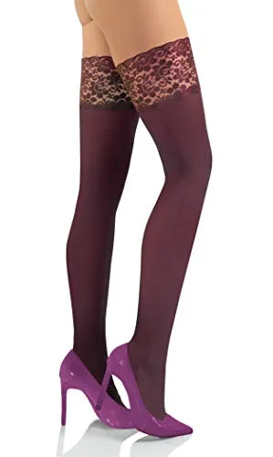 sesto senso Halterlose Strümpfe 50 DEN Spitze Mikrofaser Blickdicht Damen Weinrot 1/2 XS/S Bordo