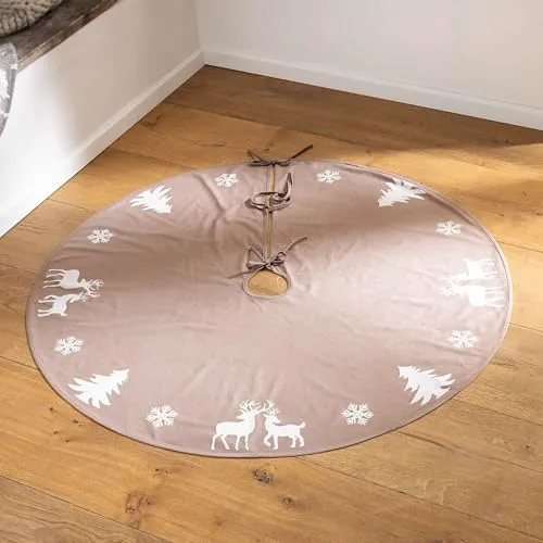 Dekoleidenschaft Christbaumdecke Winterwald in beige, Ø 120 cm, Weihnachtsbaumdecke rund, wasserabweisend, Baumdecke, Weihnachtsbaum Rock, Tannebaum Decke