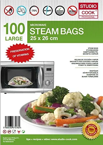 Studio Cook Dampfgarbeutel Large - 100 Stück - 25 x 26 cm Mikrowelle