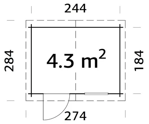 WOODTEX Naturbelassen 244 x 184 cm Gartenhaus Blockbohlenhaus, Gartenhaus aus Fichte, Satteldach mit Dachpappe, 19 mm Wandstärke, mit Fenster und Doppeltür, Grundfläche 4 3 m²