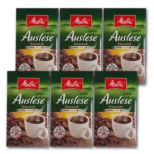Melitta Auslese Kaffee Gemahlen 6 x 500 Gr - Filterkaffee, aromatischer mittelgerösteter Kaffee aus Deutschland, ideal für genussvolle Kaffeepausen.