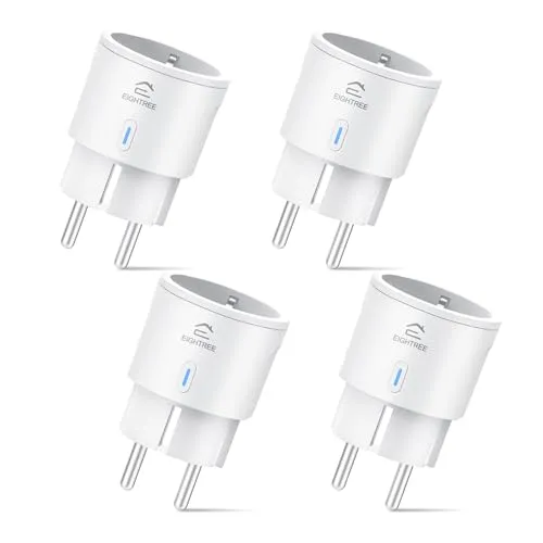 EIGHTREE WLAN Steckdose mit Strommessung, 16A | Smarte Steckdose für Alexa und Google Home, TÜV-geprüft, 4er Pack