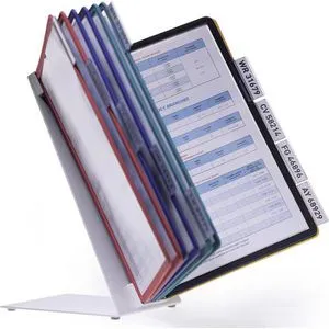 Durable Tisch-Sichttafelsystem Vario Table 10 Sichttafeln A4 mehrfarbig - Prospektständer mit 10 A4 Sichttafeln aus hochwertigem Acryl, ideal für eine übersichtliche Präsentation von Informationen am Arbeitsplatz.