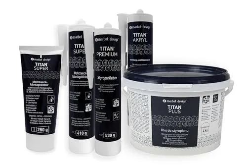 MARBET DESIGN Styroporkleber, Montagekleber & Maler Acryl, Innen für Stuckleisten, Deckenplatten, Zierleisten uvm. (7 Kartuschen Titan Super) Baustoffkleber wasserfest Sockelleiste