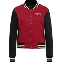 Queen Kerosin Damen College Jacke Built it up! rot - Stylische College-Jacke für Rockabellas: Mit auffälliger Rückenstickerei und femininer Passform, perfekt für lässige Outfits. Hochwertige Baumwollmischung sorgt für Tragekomfort und einen Hauch von Vintage-Charme.