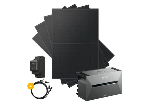 Kleines Kraftwerk Balkonkraftwerk, 2000 W, Monokristallin, (ohne Halterung), 4 x 500W, Anker Solarbank 3 Pro, Wechselrichter