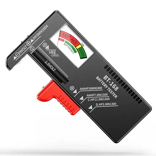 Dlyfull Batterietester – Batterie Tester für AA, AAA, C, D, 9V & 1.5V Knopfzellen – Akku Tester & Batterieprüfgerät ohne Strom – Präzises Batterie Messgerät für Haushalt & Profi (BT-168)