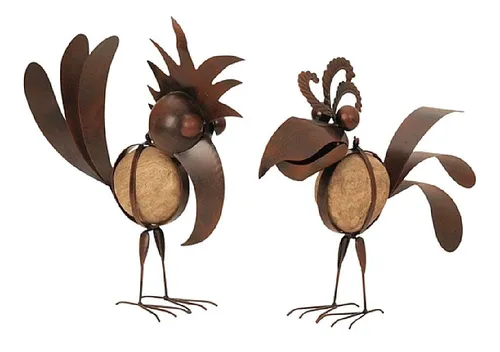 Geschenkestadl Gartenfigur 2 originelle Metallvögel - Wetterfest und dekorativ - Figuren: Wetterfeste Gartenfigur aus Metall in Braun, ideal für die Verschönerung Ihres Gartens.