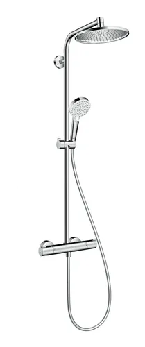 hansgrohe Crometta S 240 Showerpipe 27268000 - Brausegarnituren mit EcoSmart-Technologie für einen Wasserfluss von nur 9 l/min, verstellbare Kopfbrause und Thermostat für sichere Temperaturkontrolle.