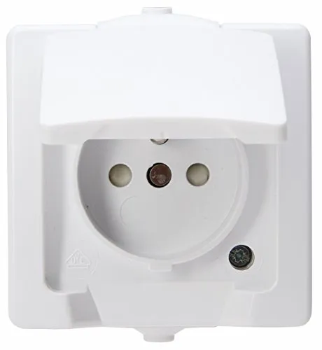 Kopp 107902009 Mitten-Schutzkontakt-Steckdose mit Deckel und erhöhtem Berührungsschutz AP-FR Nautic arktis-weiß, 1 Stück