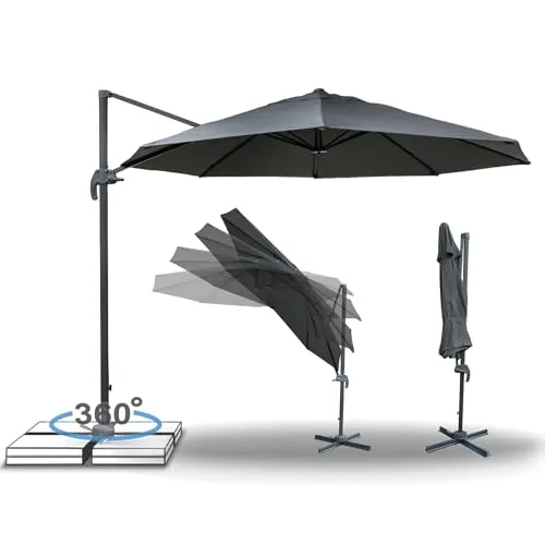 osoltus Ampelschirm 300cm anthrazit - Sonnenschirm mit robustem, rostfreiem Aluminium-Mast, 360° drehbar und leicht bedienbar dank Kurbel. Hochwertiger, regenbeständiger Polyesterbezug schützt zuverlässig vor UV-Strahlung.