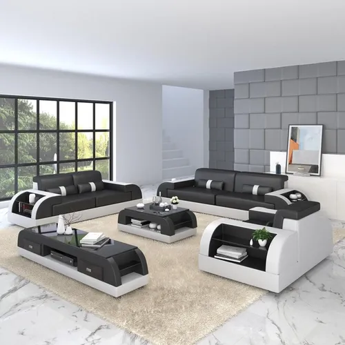 Moderne 3+3 Sitzer Sofa Garnitur aus Leder - Elegante Sofagarnitur für bis zu 6 Personen, mit hochwertigem Lederbezug und modernem Design. Ideal für Wohnzimmer und Arbeitszimmer, sorgt für stilvollen Komfort.