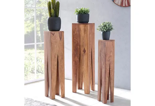 FineBuy Beistelltisch 3er Set Massivholz in beige von FineBuy