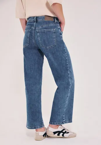 Street One Studio Mid Waist Wide Leg Jeans – Loose Fit in Bright Mid Blue Washed