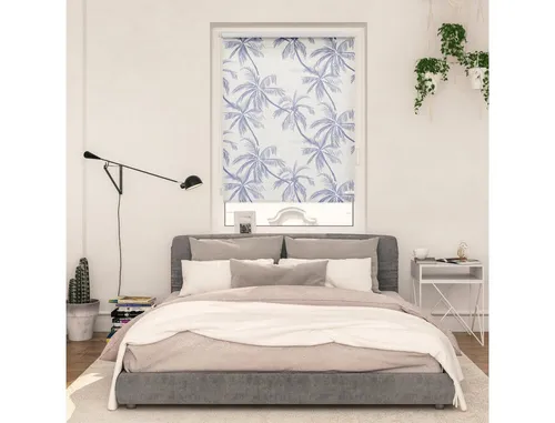 Julia Schumacher Rollo Klemmfix - Verdunkelung ohne Bohren, Blueprint Palms 120 cm x 150 cm - Rollos für Sicht- und Blendschutz mit 100% Verdunkelung. Einfach zu montieren ohne Bohren, ideal für jedes Fenster. Das Design 'Blueprint Palms' bringt tropisches Flair in Ihr Zuhause.