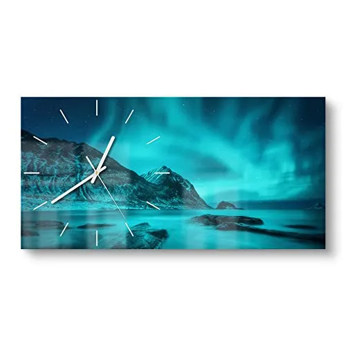 DEQORI Glasuhr Polarlichter 60x30 cm in blau von DEQORI