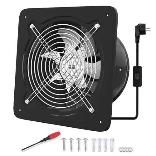 FanGoFast 150mm Abluftventilator 525m³/h Badlüfter Leiser mit Rücklaufklappe Leistungsstarke Wandventilator mit EU-Stecker für Küche Badezimmer Garage Untergeschoss Schwarz