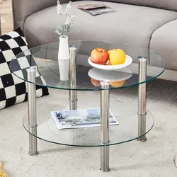 Couchtisch Aus Transparentem Sicherheitsglas Und Metall In Silber, 70 X 70 X 42 Cm, 2 Ebenen