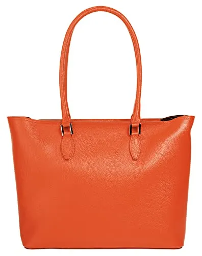 Cluty Shopper Damen 021849 orange - Stylische Handtasche aus 100% Rindleder mit A4-geeignetem Hauptfach und zusätzlicher Innentasche für Ihr Smartphone. Ideal für den Alltag!