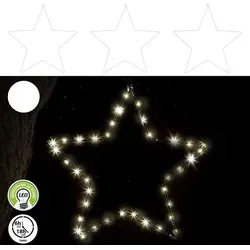 LED Stern 3er Set weiß 20 LEDs Ø20cm Eisen Kunststoff batteriebetrieben Weihnachtsstern zum Aufhängen Leuchtstern Gartendekoration - Silber
