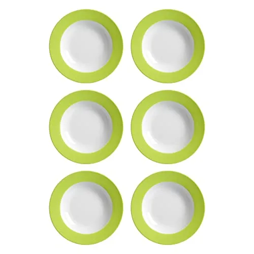 Ritzenhoff & Breker DOPPIO Suppenteller 22 cm - 6er Set in Grün - Teller-Set aus hochwertigem Porzellan, spülmaschinengeeignet und farbenfrohes Dekor für einen stilvollen Esstisch.