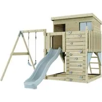 OutdoorToys Spielturm - Robuster Spielturm aus Holz in Eisblau, ideal für Kinder ab 3 Jahren. Fördert die Bewegung und Kreativität im eigenen Garten.