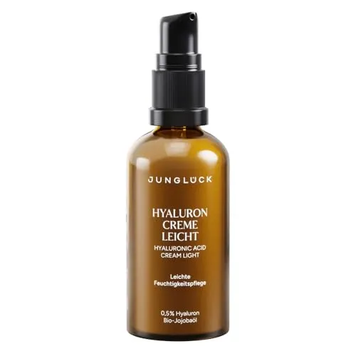 JUNGLÜCK Hyaluron Creme Leicht 50ml - Anti-Faltenprodukte für trockene Haut, mit intensiv feuchtigkeitsspendendem Hyaluron und Bio-Aloe Vera, vegan und tierversuchsfrei.