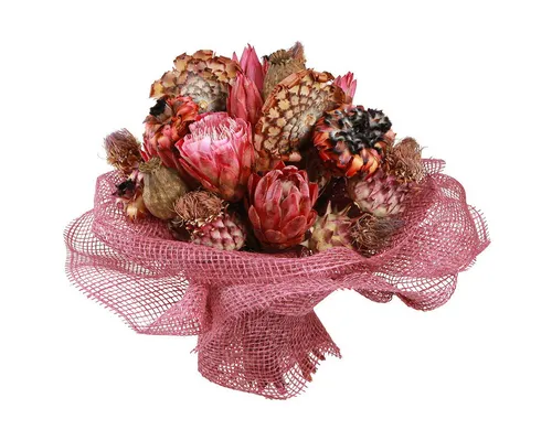 Trockenblumen Mix Pink Proteen Artischocke Mohn - Elegante Blumensträuße aus hochwertigen Trockenblumen in strahlendem Pink, ideal für kreative Dekorationen in jedem Einrichtungsstil.