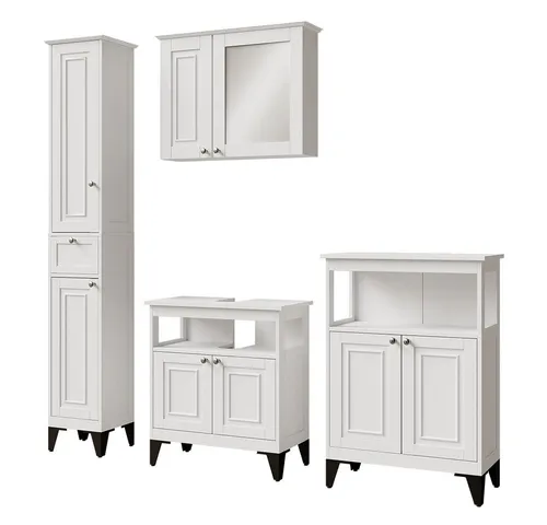 Vicco Badmöbel-Set Vanity, Weiß, 4 Teile - Luxuriöses Badmöbel-Set für Ihr Badezimmer, inklusive stilvollem Waschbeckenunterschrank und geräumigem Spiegelschrank für optimalen Stauraum.