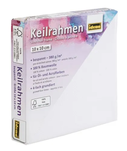 Idena Keilrahmen 60009 – 100% Baumwolle für kreative Kunstwerke - Der Idena Keilrahmen ist die perfekte Basis für Ihre Malerei. Mit einer Grammatur von 4-fach grundierter 100% Baumwolle eignet er sich ideal für Öl- und Acrylfarben. Größe: ca. 10 x 10 cm.