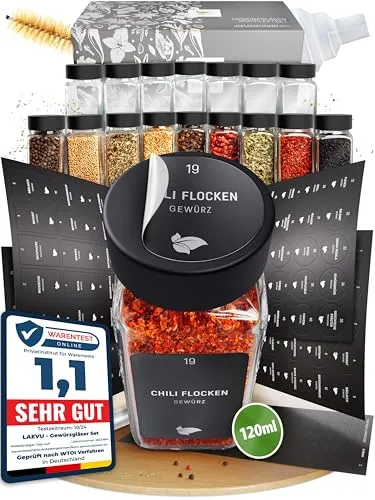 LAEVU Gewürzgläser Set Eckig | 24 Stk. 120ml