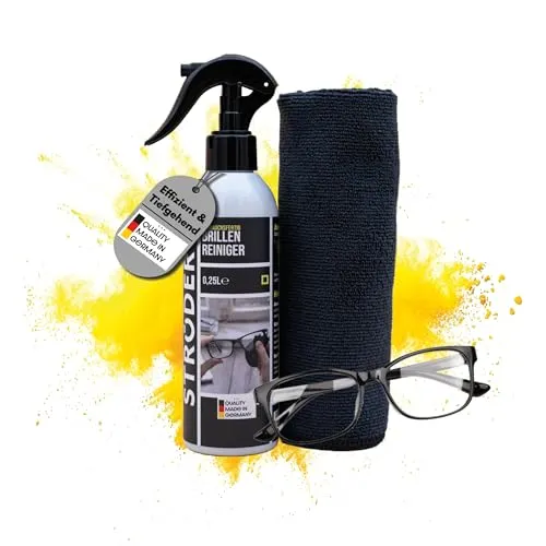 STRÖDER® - Brillenreiniger I 250ml Brillenputzspray für eine Hochwirksame Brillenreinigung für Brillengläser I Sprühflasche + Microfasertuch für streifenfreie Sicht I für Brillen & Sonnenbrillen