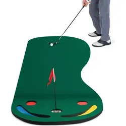 COSTWAY Golf Puttingmatte 300 x 96cm - Sportmatte für Indoor & Outdoor mit 3 Putting Cups, 2 Hindernissen und rutschfester Unterlage für optimales Putt-Training, leicht und tragbar.