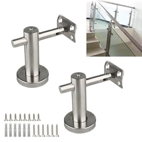 Handlaufhalter Edelstahl Handlaufträger, 2 Stück Verstellbare Edelstahl Handlaufstütze Metall Handlaufhalter mit Schrauben Handlauf Halterung für Treppengeländer Korridor Stützstange Bäder Geländer