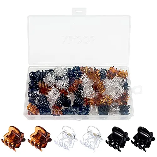 XPOOP 36 Stücke Mini Haarklammern, Haarklammer Klein Haarklemmen Kleine Haarklammern Kunststoff Haarklammern Kleine Haargreifer Hairclips für Mädchen und Damen Schwarz Transparent und Braun
