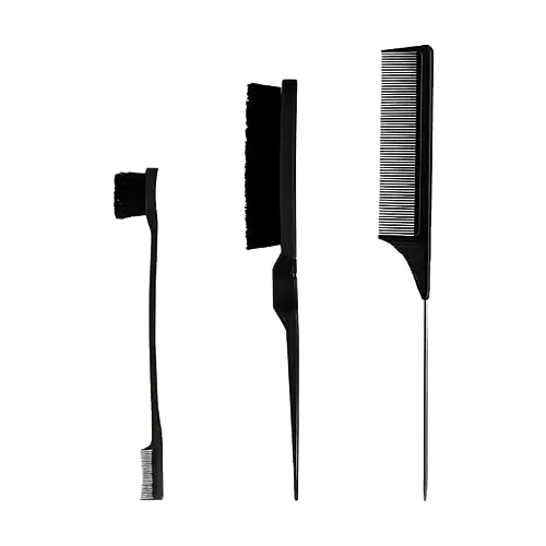 Haarbürsten Set, 3-Teiliges Haarkamm, Stylingkämm, Haarkantenbürste, Rattenschwanz-Kamm, Borsten Haarschnitt Haarkamm, Doppelseitige Kantenbürste