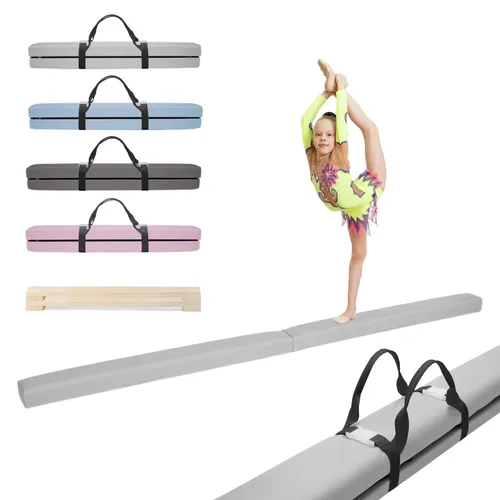 MAMOI® Schwebebalken für zuhause, Balancierbalken für kinder, Balken turnen klappbar, Turngeräte indoor, Balancieren und Turnbalken, Hellgrau Gymnastic bar
