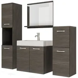 Feldmann-Wohnen Badmöbel-Set, Graubraun, Holz, 4 Fächer, Rechteckig, 121x132x35 cm, Badezimmer, Badmöbelsets & Badmöbelserien, Badmöbel-Sets