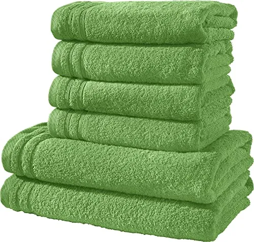 Erwin Müller Handtuchset, Frottierset Heidelberg 6-TLG. 100% Baumwolle apfelgrün - leichte Qualität, saugstark, schnelltrocknend, kompakt - ideal für Sport, Strand, Reisen