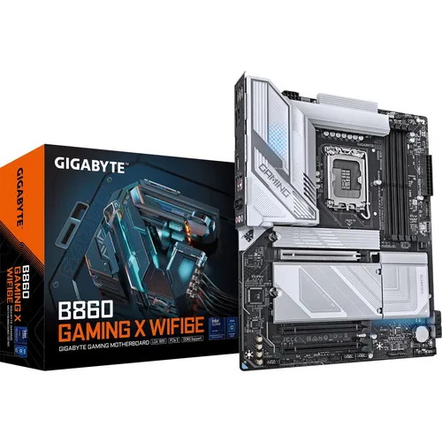 GIGABYTE B860 GAMING X WIFI6E Mainboard - Mainboard mit Intel® B860 Chipsatz, unterstützt 4x DDR5 RAM und bietet integriertes WiFi 6E für blitzschnelle Netzwerkverbindungen.