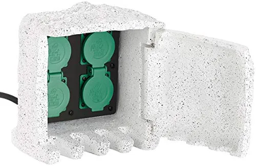 Royal Gardineer Stromkasten außen: 4-fach-Garten-Steckdose mit Abdeck-Klappe, Stein-Optik, IP44 (Stromkasten außen wasserdicht, Garten, Weihnachtsbeleuchtung)