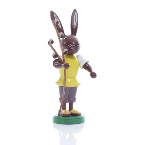 Osterfigur Hase mit Weidenkätzchen 9 cm - Figuren für fröhliche Osterdekoration, handgefertigt aus Holz und ideal für Wohnzimmer, Küche oder Flur.