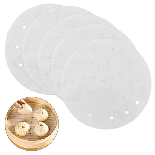 Stk Dampfgarer Papier, Perforiert Antihaft, Rund Pergament für Air Fritteusen, Steamer Liner Dim Sum für Bambus Dämpfen Matte, Dampfkorb von Brot, 20 cm/8 inch, Weiß 100