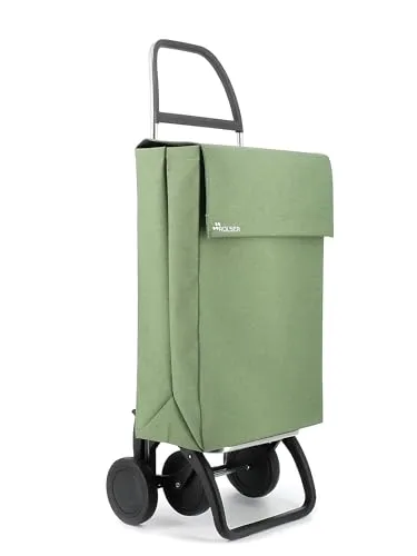 Einkaufstrolley Rolser Jean Tweed - Grün mit 4 Rädern - Einkaufstrolley aus Aluminium mit 2/4 Rädern, ideal für mühelosen Transport schwerer Einkäufe. Faltbar und platzsparend, perfekt für Strand, Fitnessstudio oder Waschsalon.