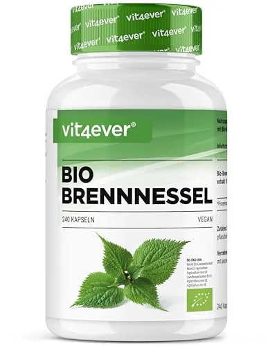 vit4ever Bio Brennnessel Extrakt 240 Kapseln - Vitamin- & Mineralstoff Kombinationen mit hochkonzentriertem 10:1 Extrakt aus kontrolliert biologischem Anbau – 100% vegan und ohne Zusätze für natürliche Vitalität.