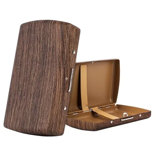 Holz-Look Mini-Metall-Zigarettenetui, Fasst 12pcs King-Größe 84mm Normale Zigaretten, Passt Nicht 100's und Kann Keine Kreditkarten Halten (Holzmaserung braun, King Size 12pcs)